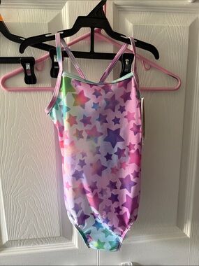 Girls' Pink Multicolor Star One-Piece Swimsuit